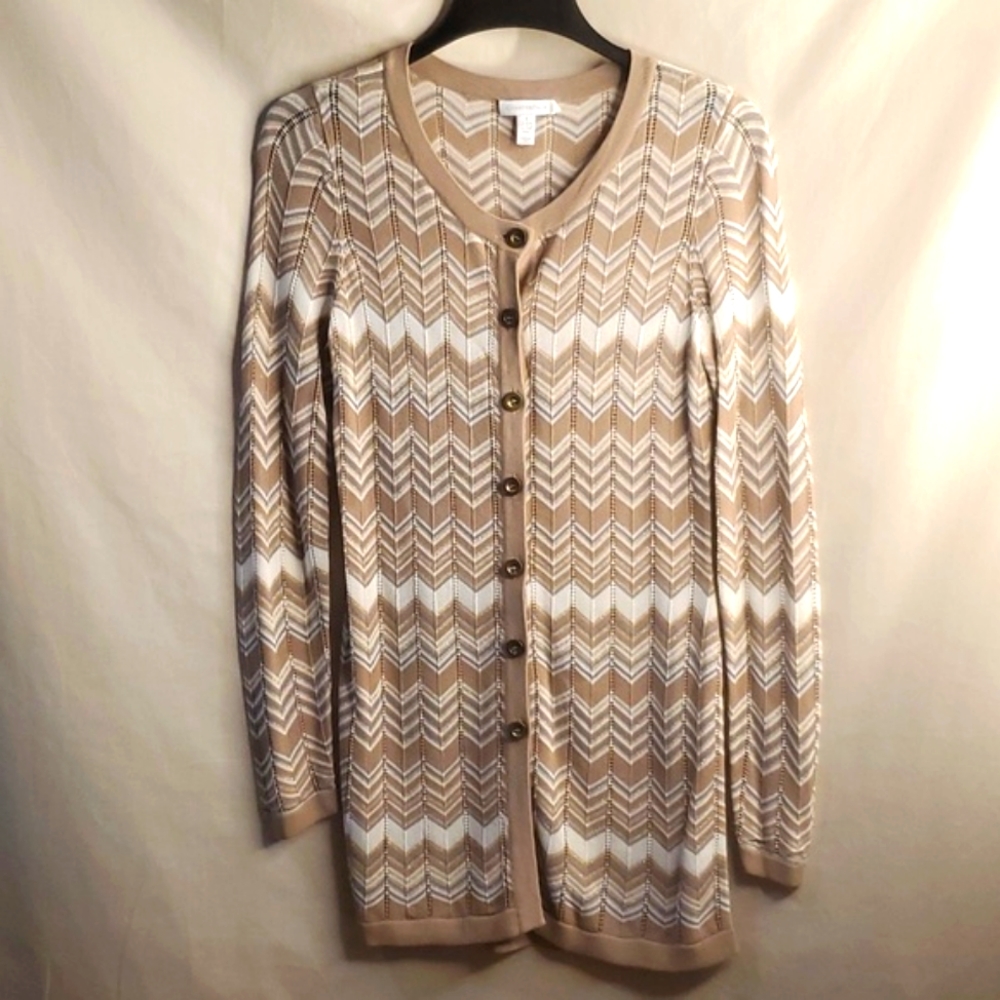 Woman Cardigan By Charter Club,  Size small, Off White, Beige, gold, gray